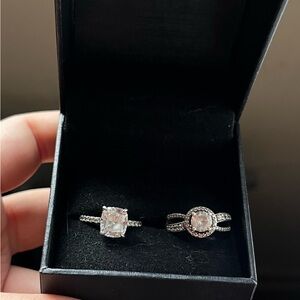 Elegant Silver and White Stone Ring Set